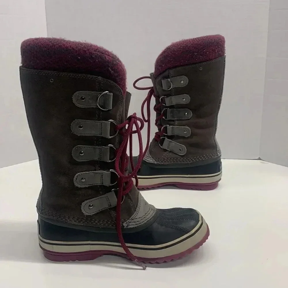 Sorel Joan of Arctic Knit Lace Up Waterproof Winter Boots Gray Womens Size 6